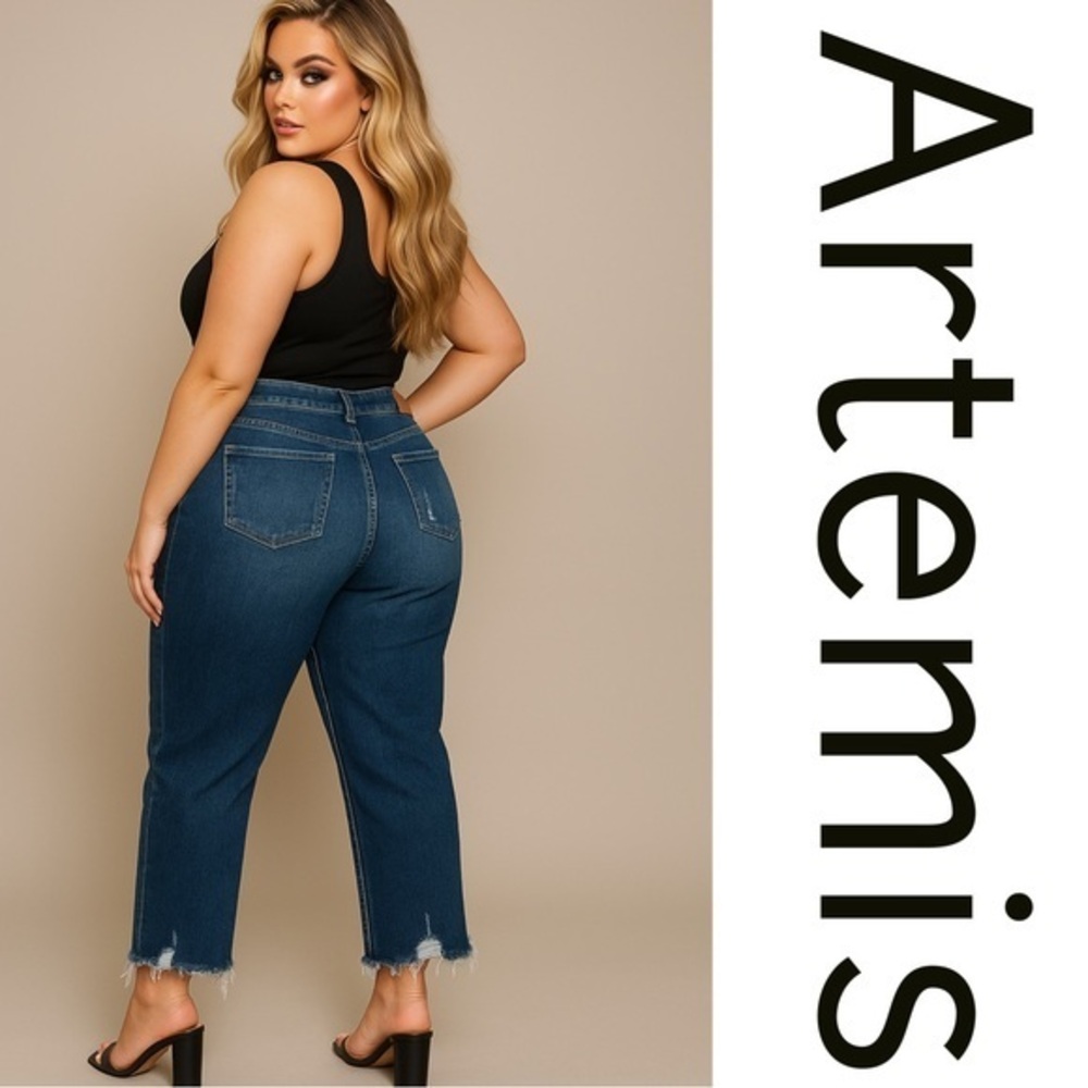 Artemis Vintage High Rise Button Fly Distressed Cropped Jeans sz 20, 25” Inseam